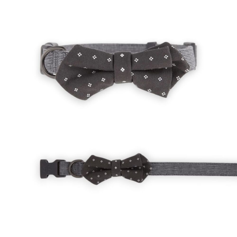 Top Paw Bow Tie Adjustable Gray Dog Collar Size Large D-Ring Fashion Event